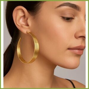 Natasha Layered Gold Open Hoop Earrings